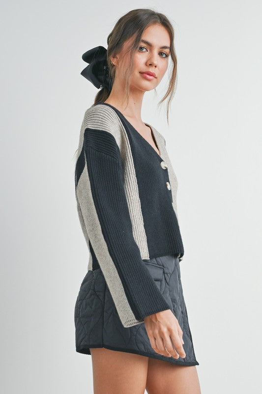 COLOR BLOCK BUTTON DOWN CARDIGAN